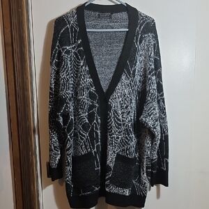 BloomChic Black and White Spiderwebs Cardigan Sweater